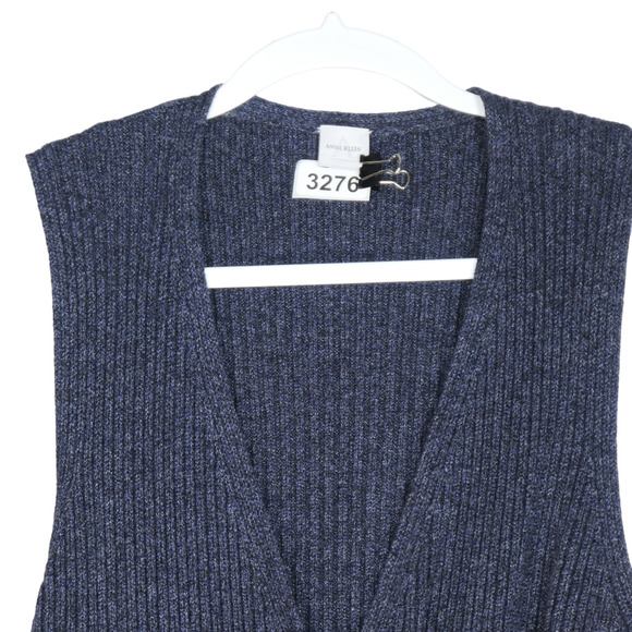 Anne Klein Cardigan Sweater Vest Duster Womens M Blue Wrap Around Tie Wool Silk - Picture 4 of 9